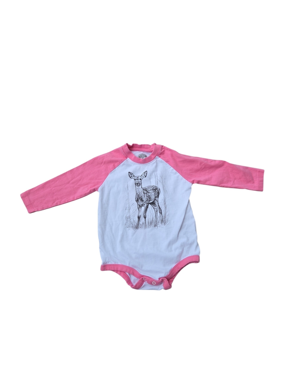 Outdoor Kids Baby Girl Deer Raglan Bodysuit Pink Long Sleeve 18M